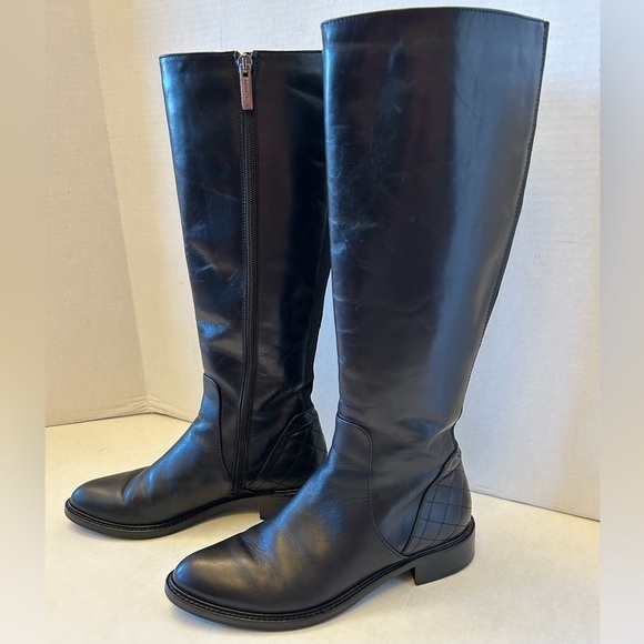 Aquatalia Geneva diamond toe water proof black leather riding boots in size 7. J - Picture 1 of 13